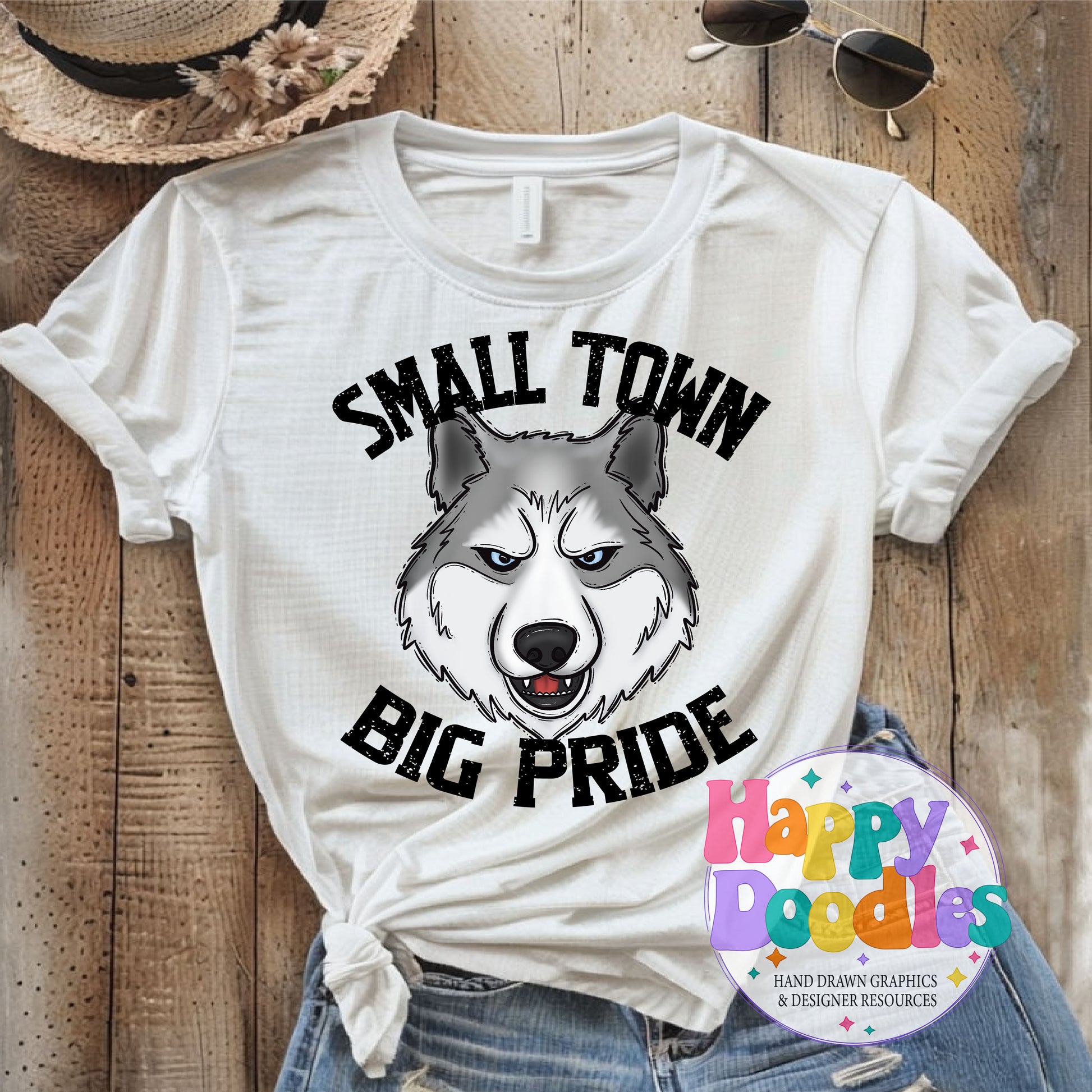 Small Town Big Pride Husky Printable PNG Design - Happy Doodles Designs