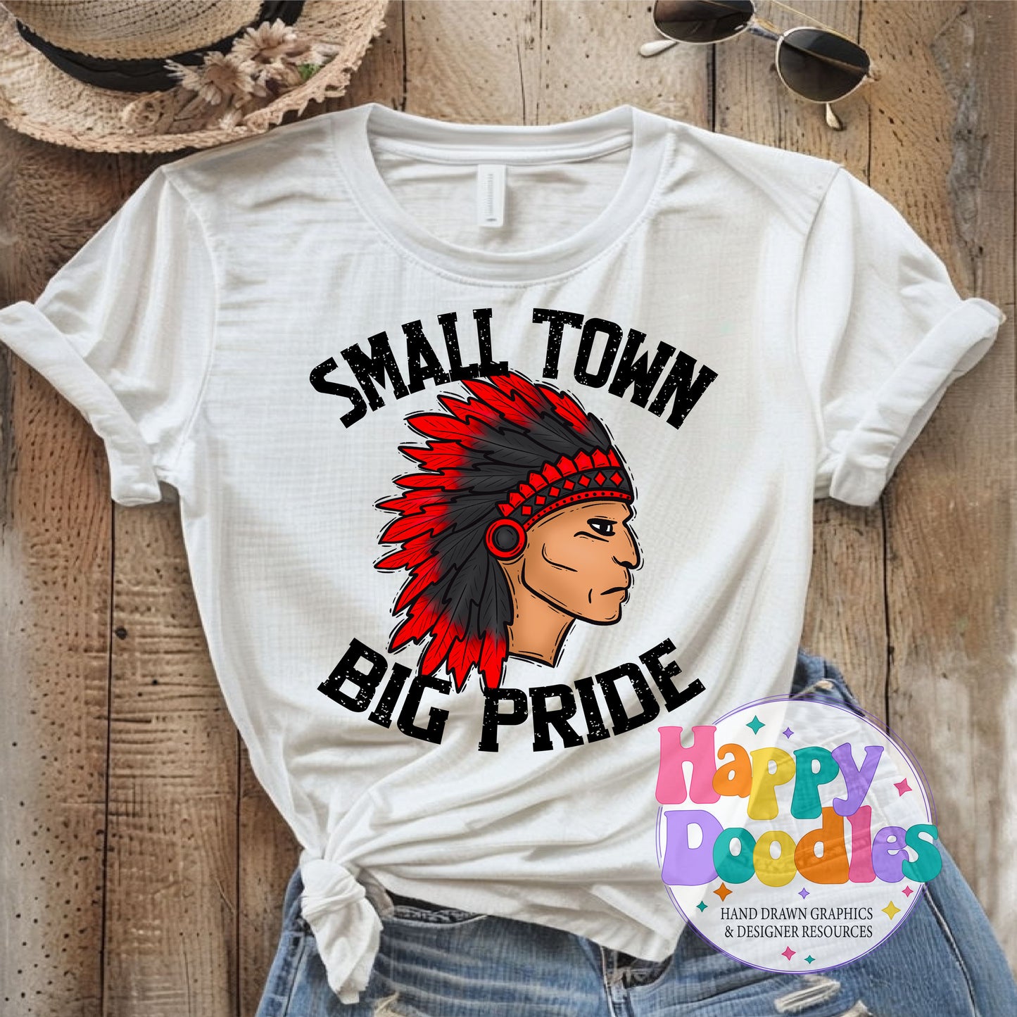 Small Town Big Pride Indians T-Shirt Printable PNG - Happy Doodles Designs