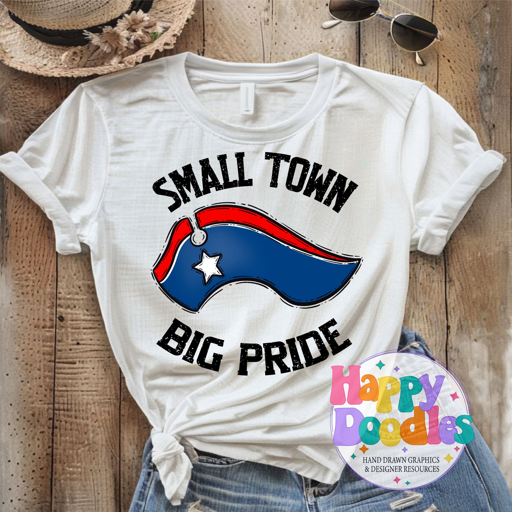 Small Town Big Pride Patriots T-Shirt Printable PNG - Happy Doodles Designs
