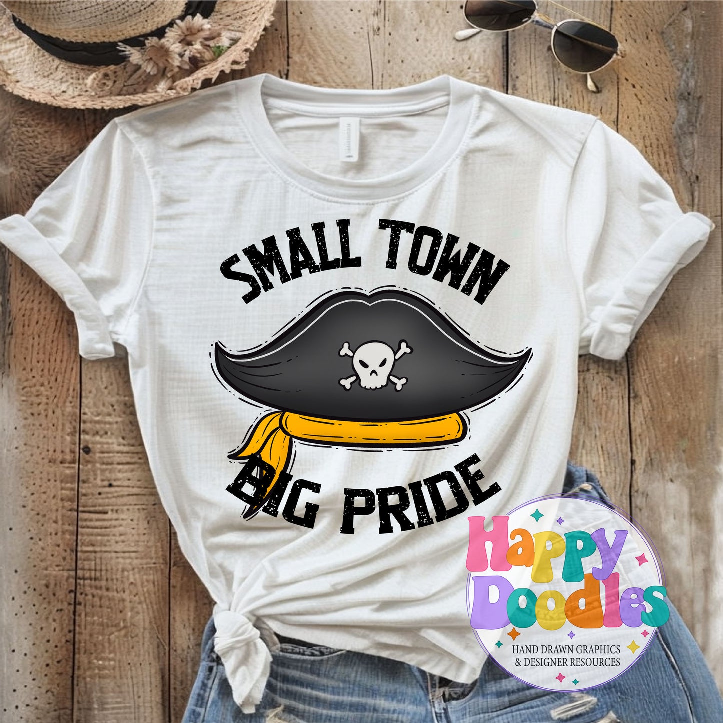 Small Town Big Pride Pirate Hat T-Shirt Printable PNG - Happy Doodles Designs