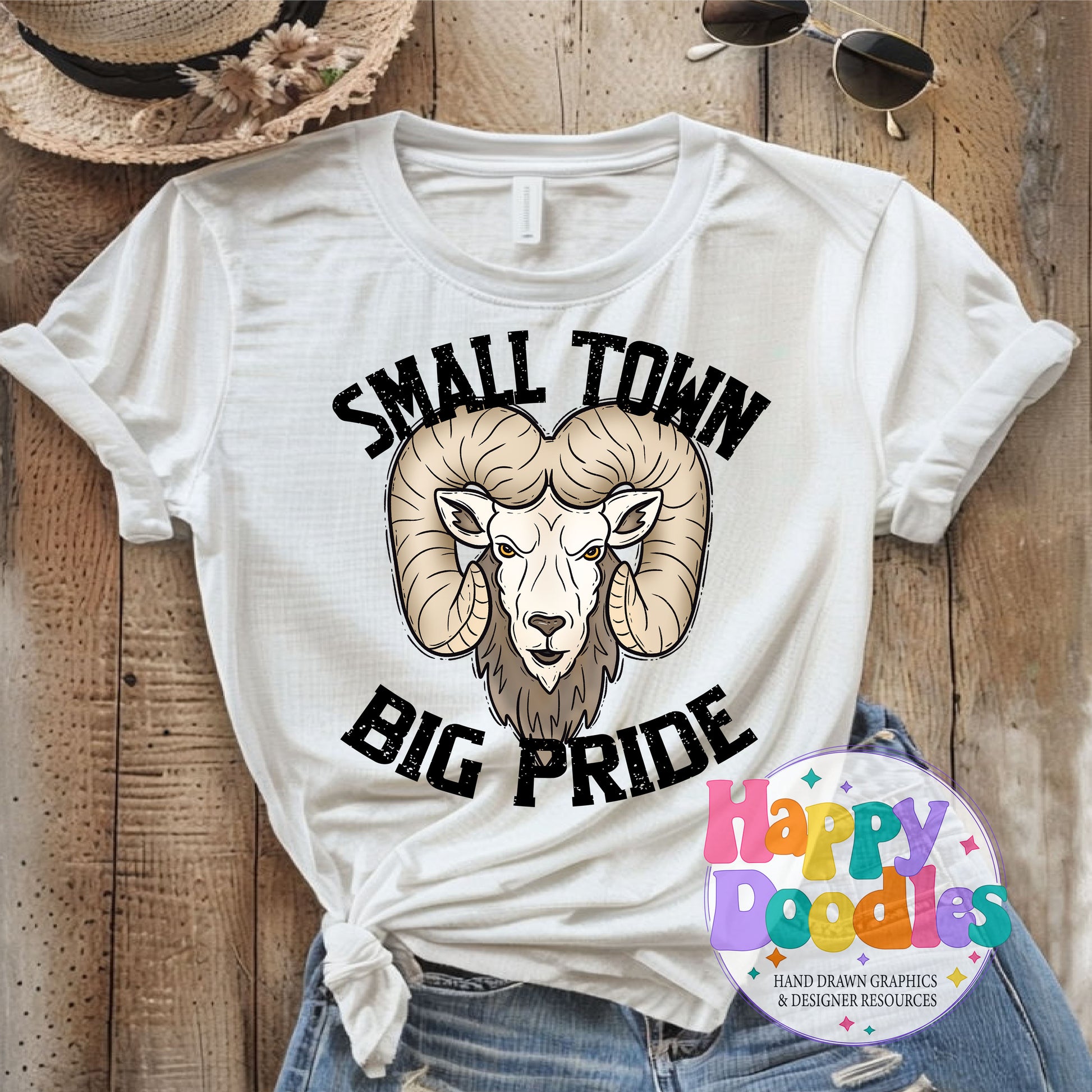 Small Town Big Pride Rams Printable PNG for Sublimation - Happy Doodles Designs