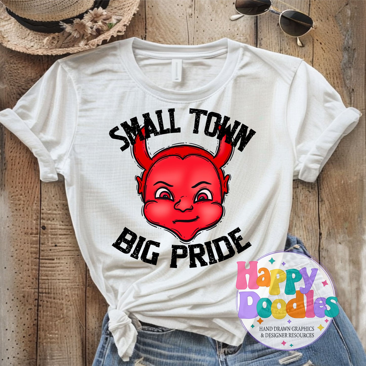 Small Town Big Pride Red Devils Printable PNG Download - Happy Doodles Designs