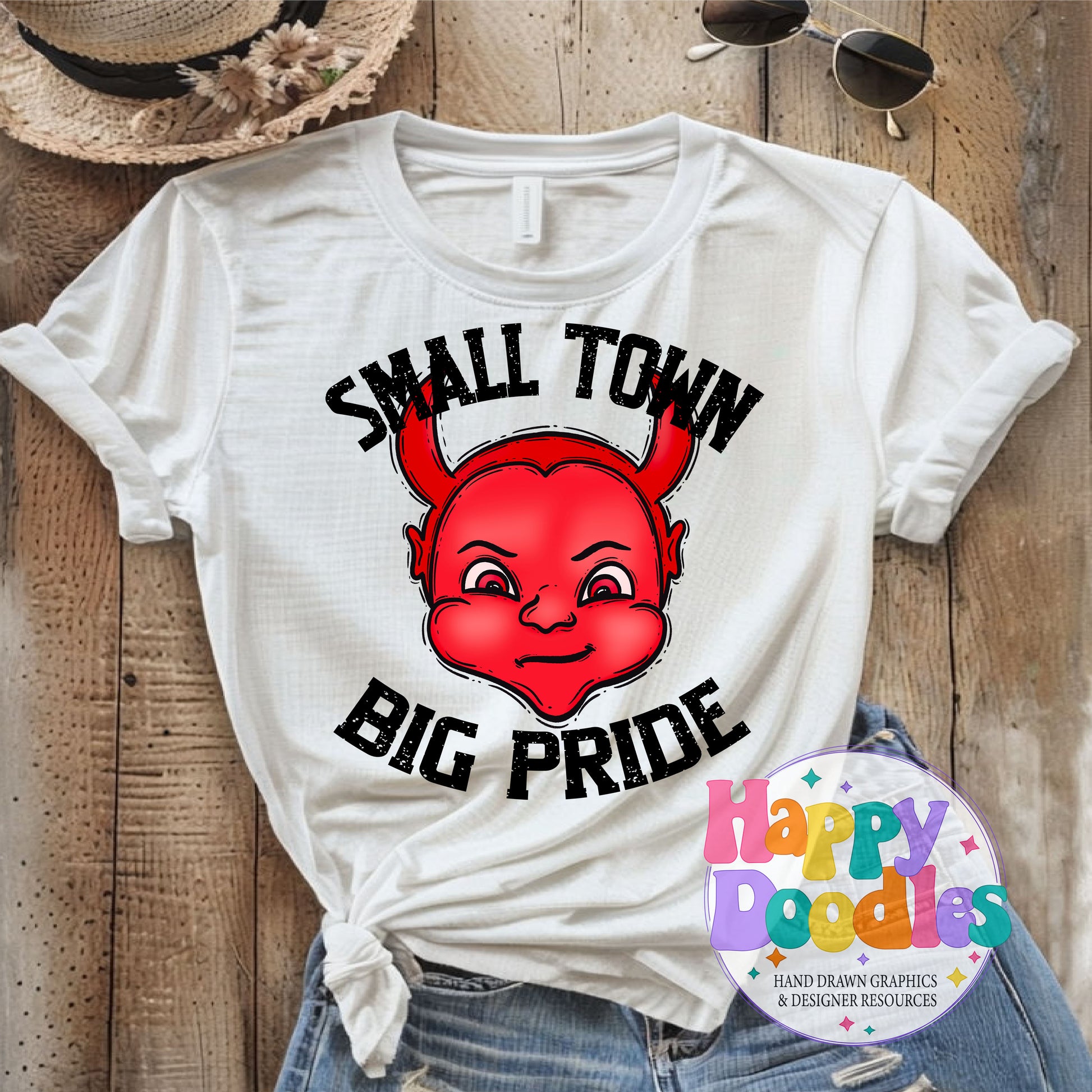 Small Town Big Pride Red Devils Printable PNG Download - Happy Doodles Designs