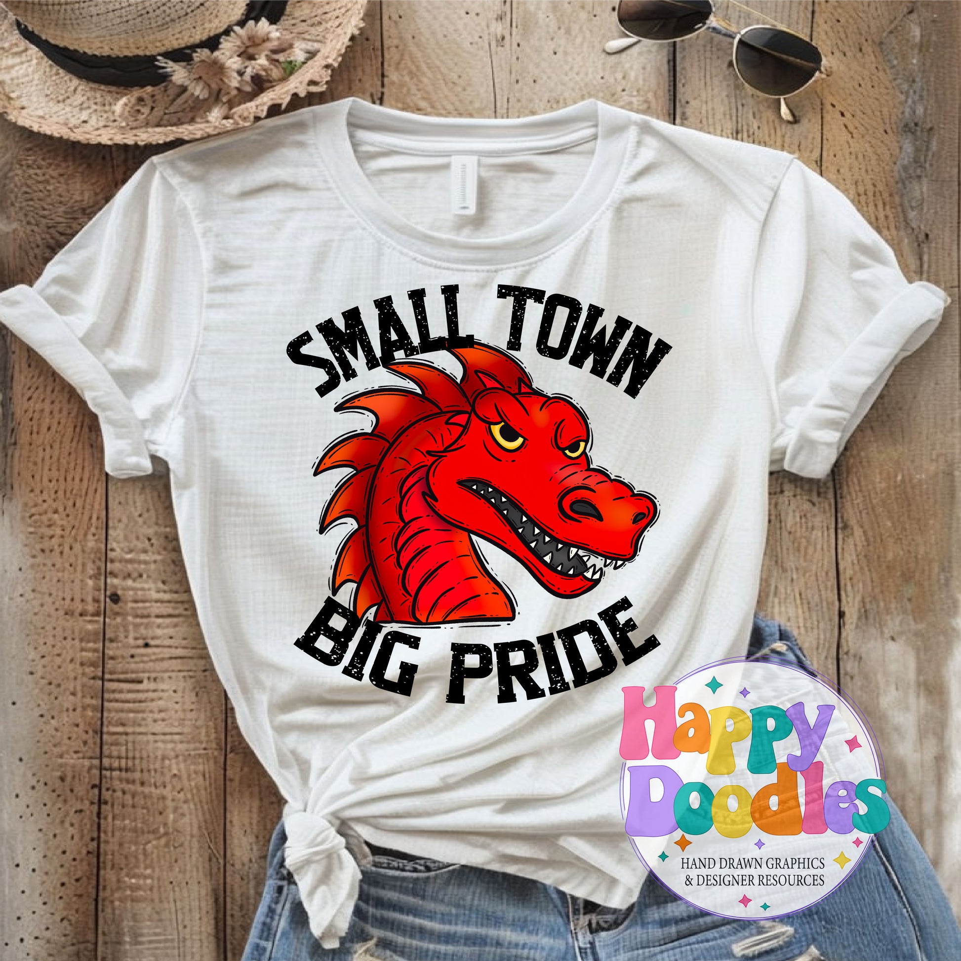 Small Town Big Pride Red Dragons T-Shirt Printable PNG - Happy Doodles Designs