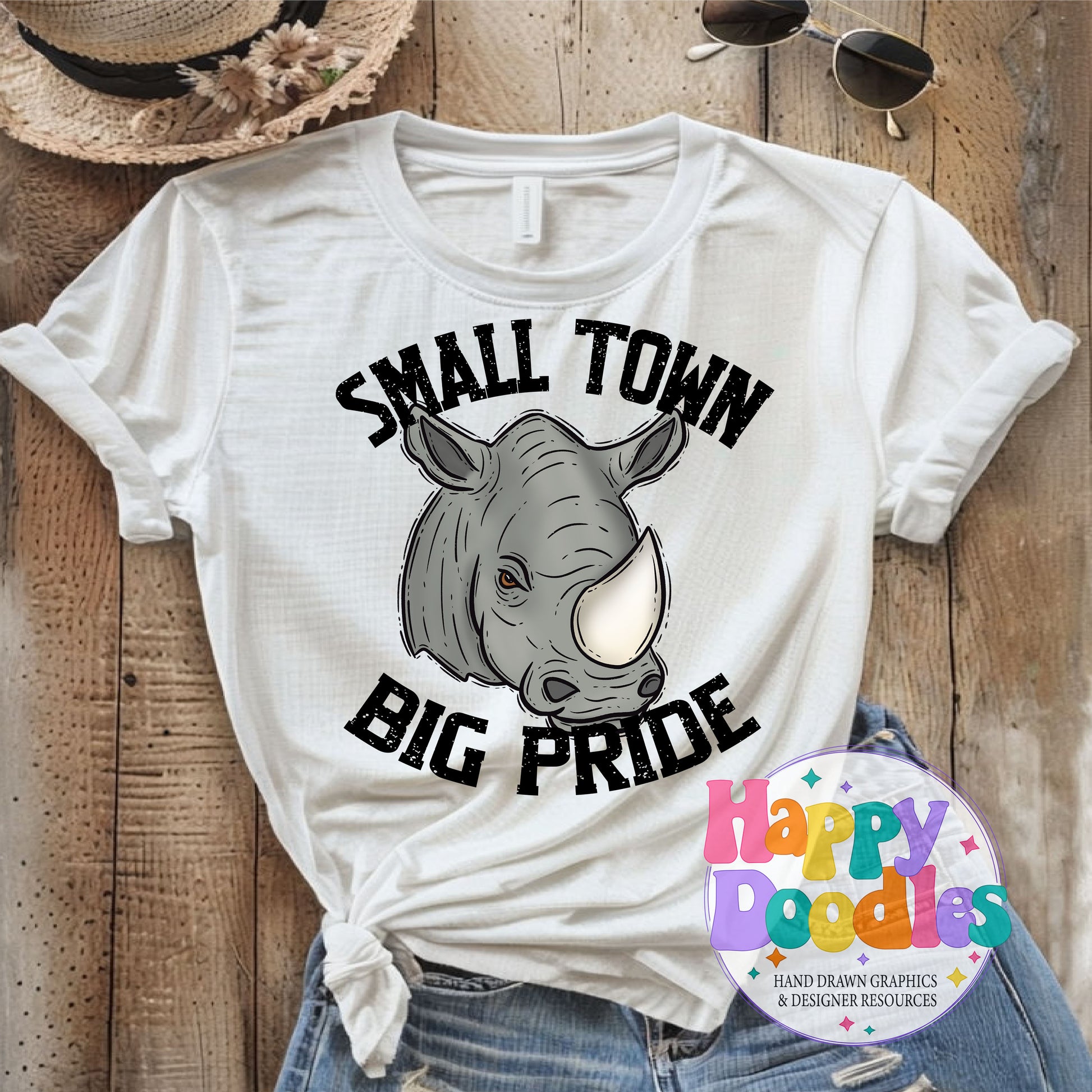 Small Town Big Pride Rhinos T-Shirt Printable PNG - Happy Doodles Designs