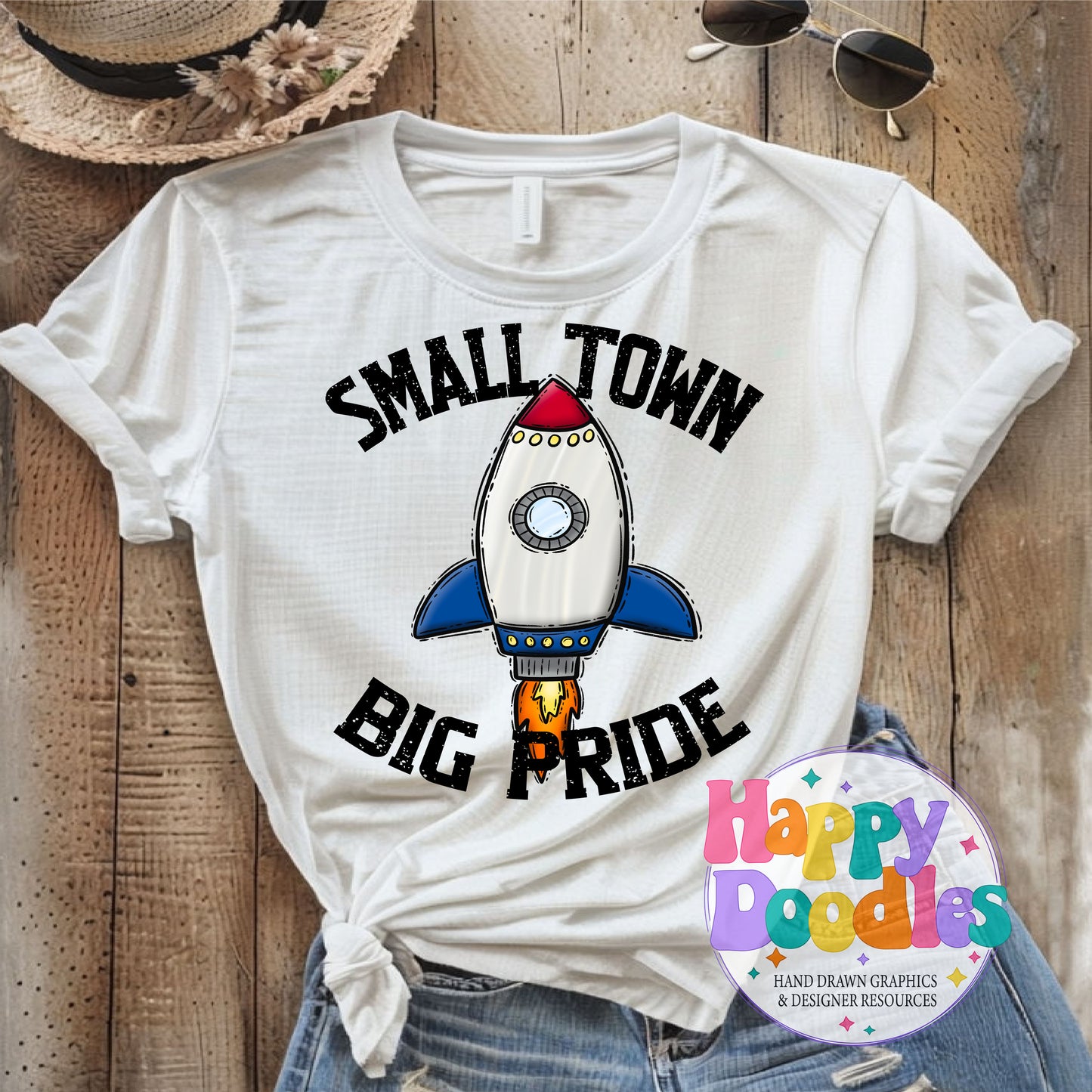 Small Town Big Pride Rockets Printable PNG Design - Happy Doodles Designs