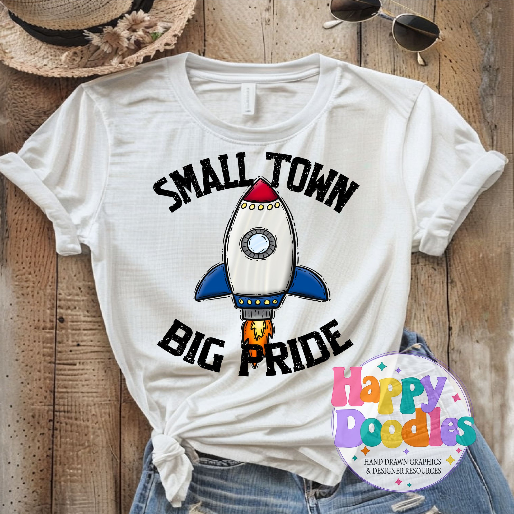 Small Town Big Pride Rockets Printable PNG Design - Happy Doodles Designs
