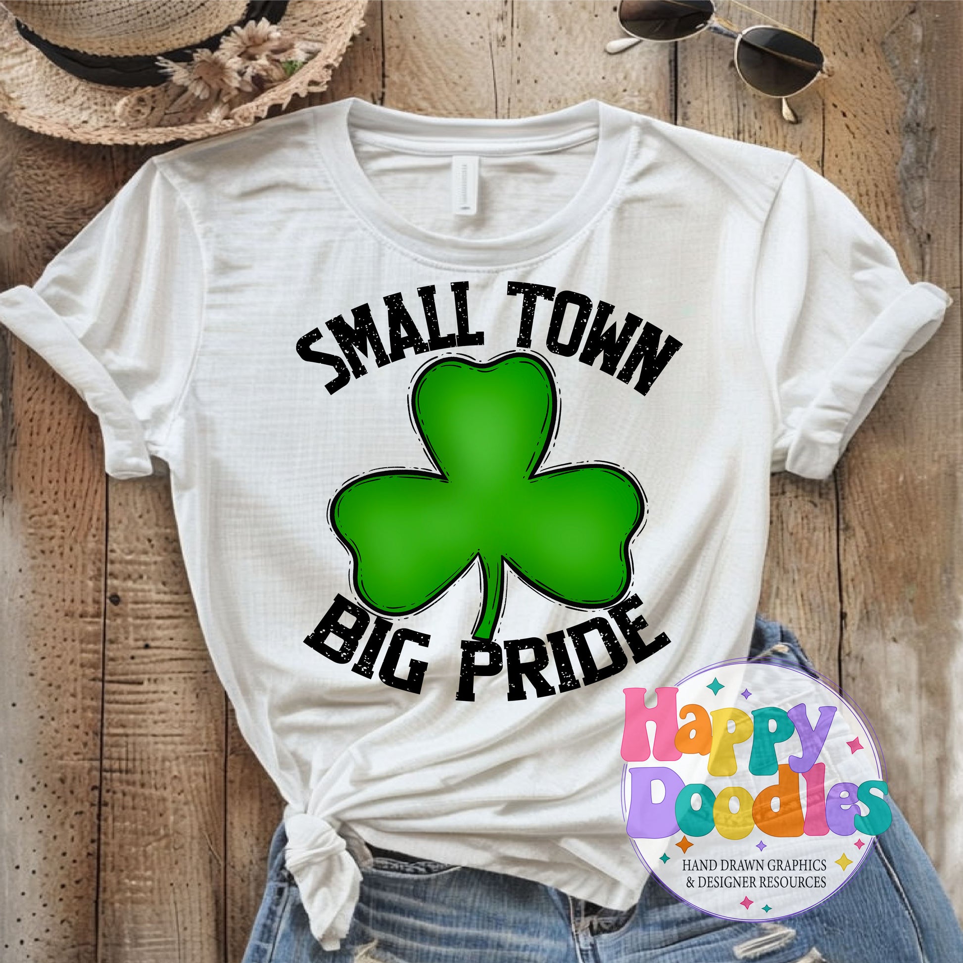 Small Town Big Pride Shamrock Printable PNG Design - Happy Doodles Designs