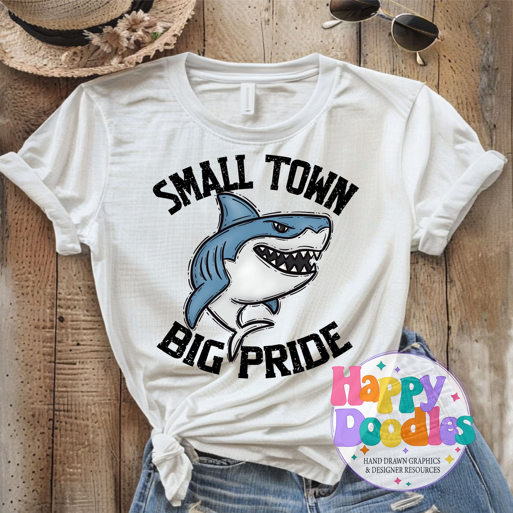 Small Town Big Pride Sharks DIY Printable PNG - Happy Doodles Designs