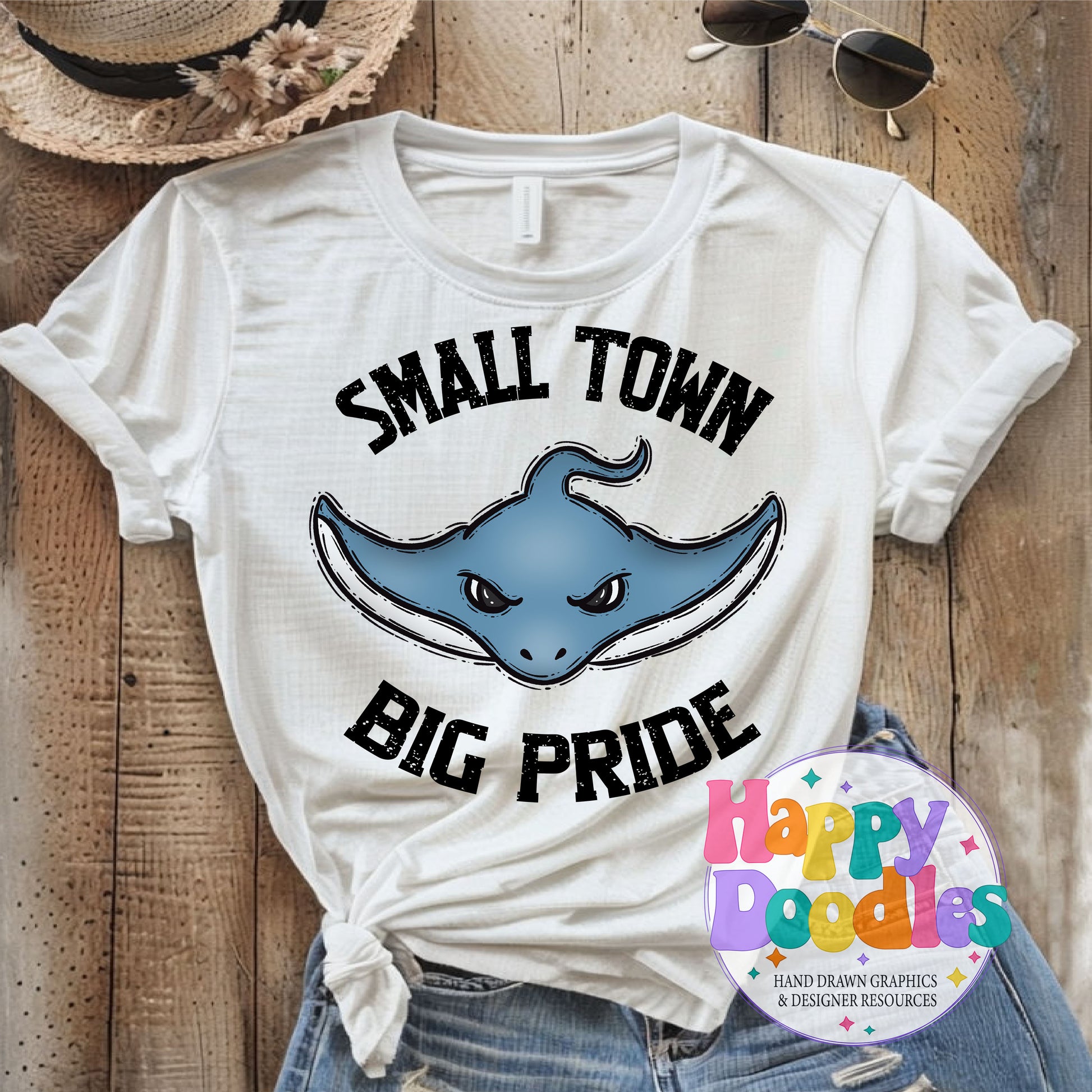 Small Town Big Pride Stingrays Printable PNG for Sublimation - Happy Doodles Designs