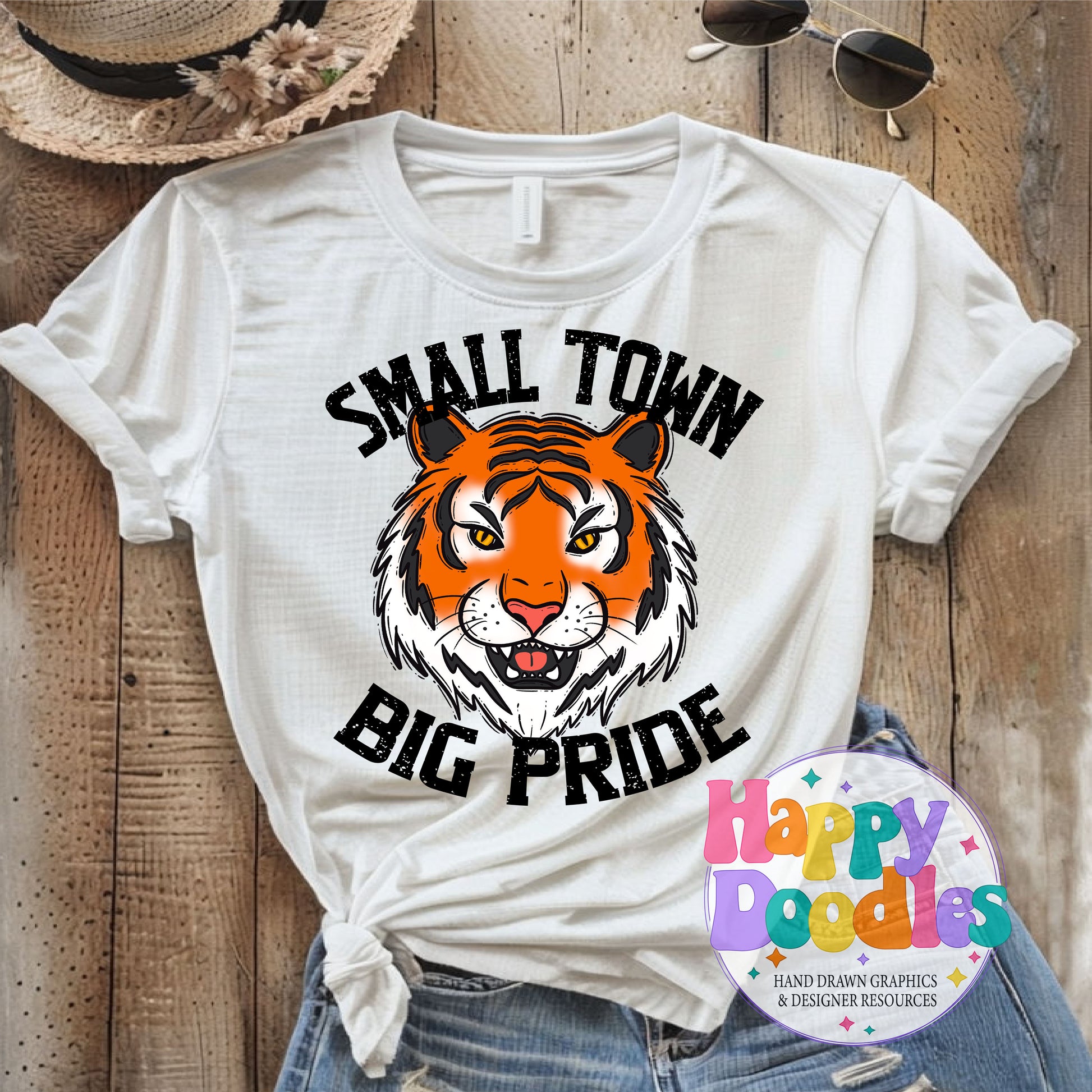 Small Town Big Pride Tiger Printable PNG Design - Happy Doodles Designs