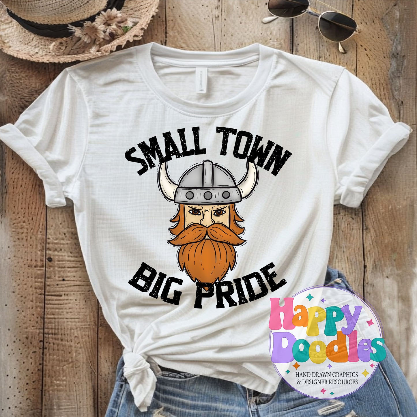 Small Town Big Pride Viking Hat Printable PNG Design - Happy Doodles Designs