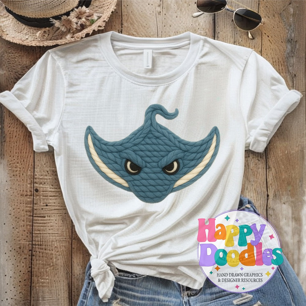 Stingray Yarn Mascot High Resolution PNG Clip Art - Happy Doodles Designs