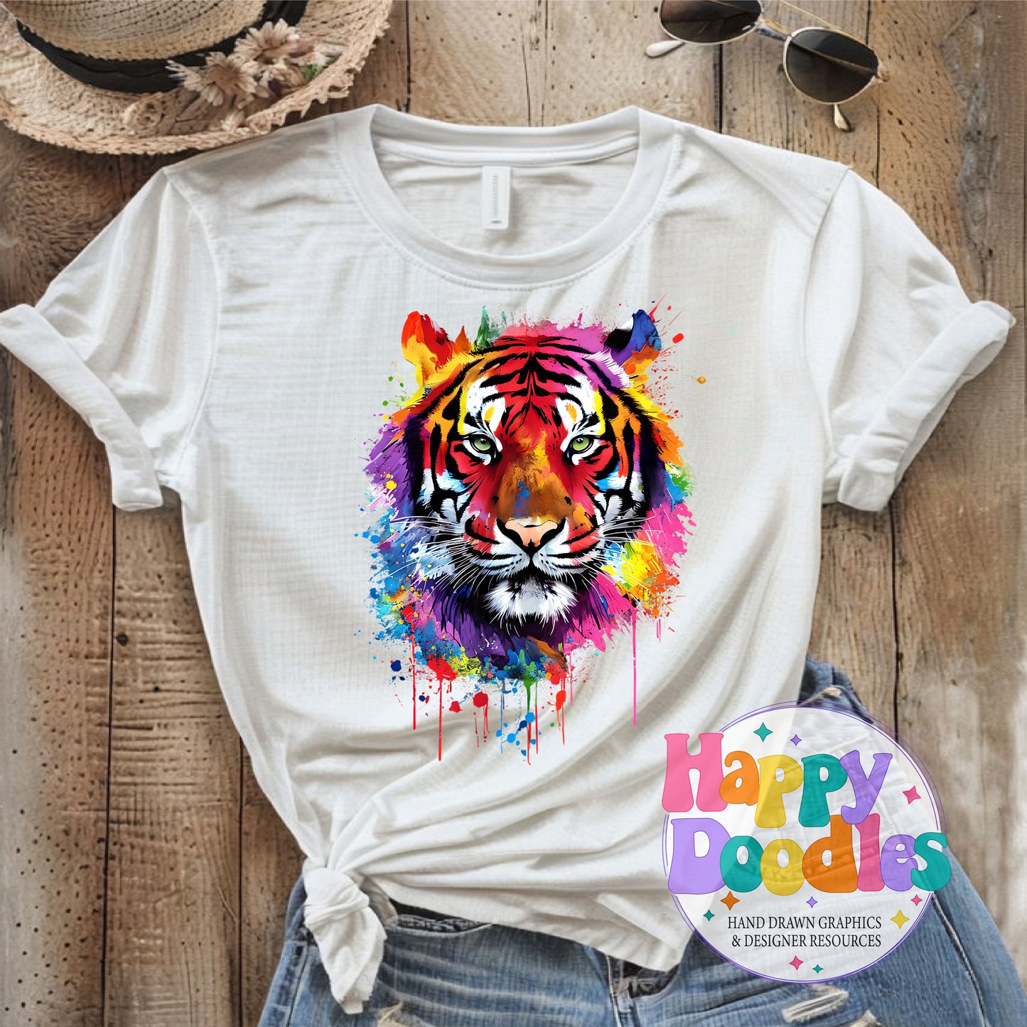 Tiger Paint Splash T-Shirt Printable PNG Download - Happy Doodles Designs
