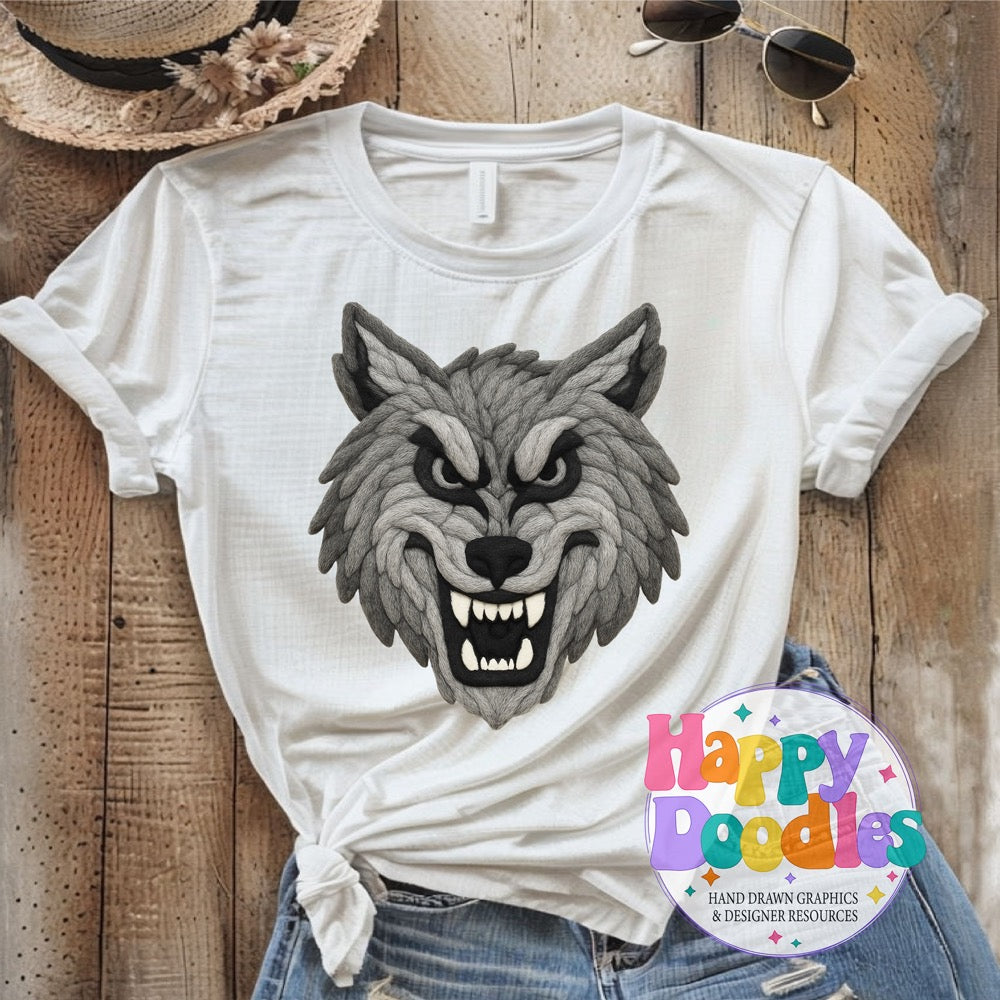 Wolf Yarn Mascot High Resolution PNG Clip Art - Happy Doodles Designs
