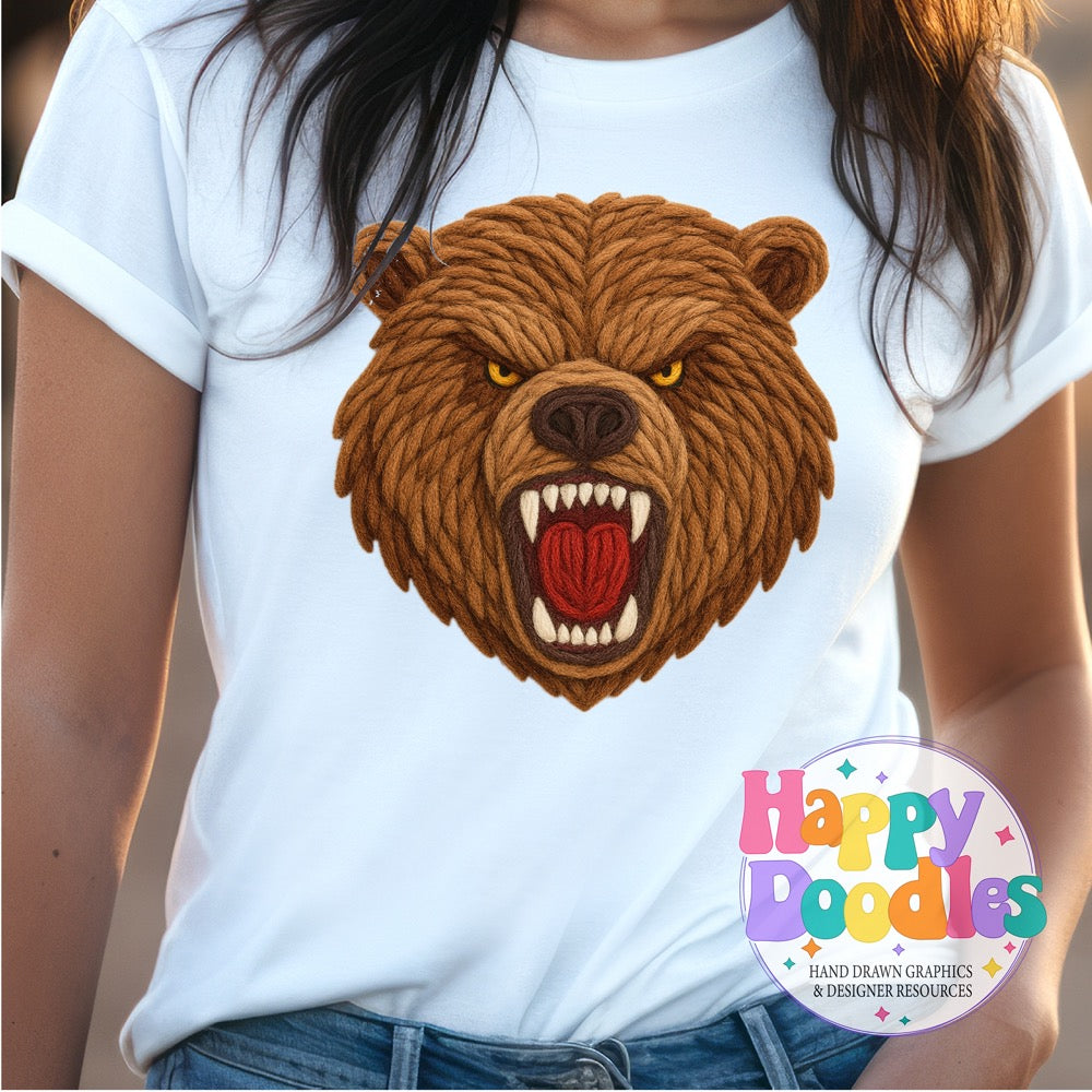 Bear Yarn Mascot Printable PNG Illustration - Happy Doodles Designs