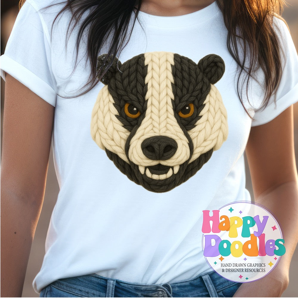 Badger Yarn Mascot Printable PNG Clipart - Happy Doodles Designs