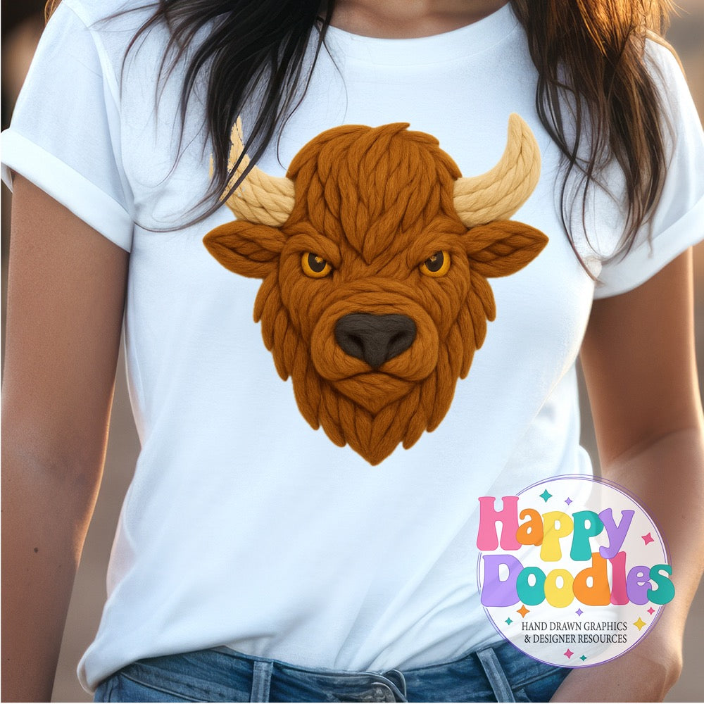 Bison Yarn Mascot Printable PNG Download - Happy Doodles Designs