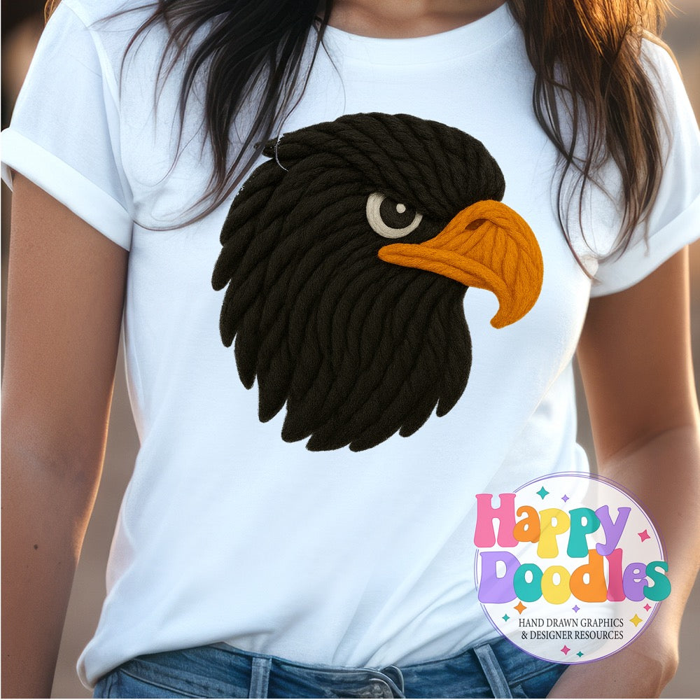Black Hawk Yarn Mascot Printable Mascot PNG - Happy Doodles Designs