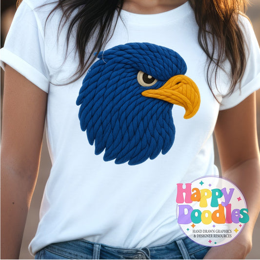 Blue Hawk Yarn Mascot Printable Mascot PNG - Happy Doodles Designs