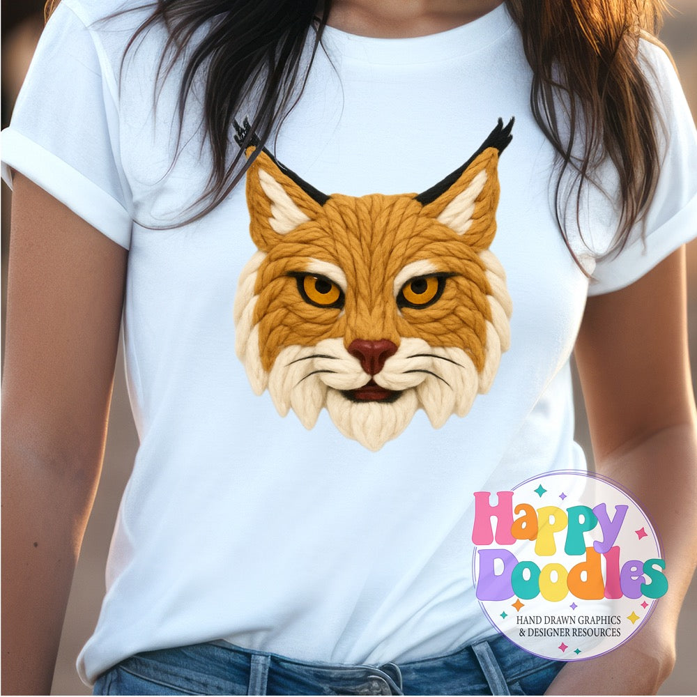 Bobcat Yarn Mascot Printable PNG Clipart - Happy Doodles Designs