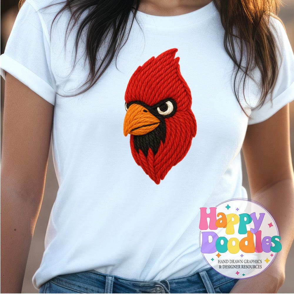 Cardinal Yarn Mascot Printable PNG Download - Happy Doodles Designs
