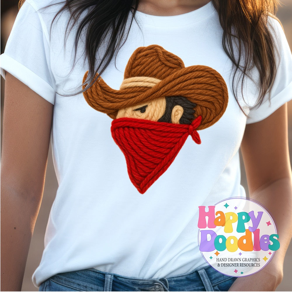 Cowboy Outlaws Yarn Mascot Printable PNG Clipart - Happy Doodles Designs