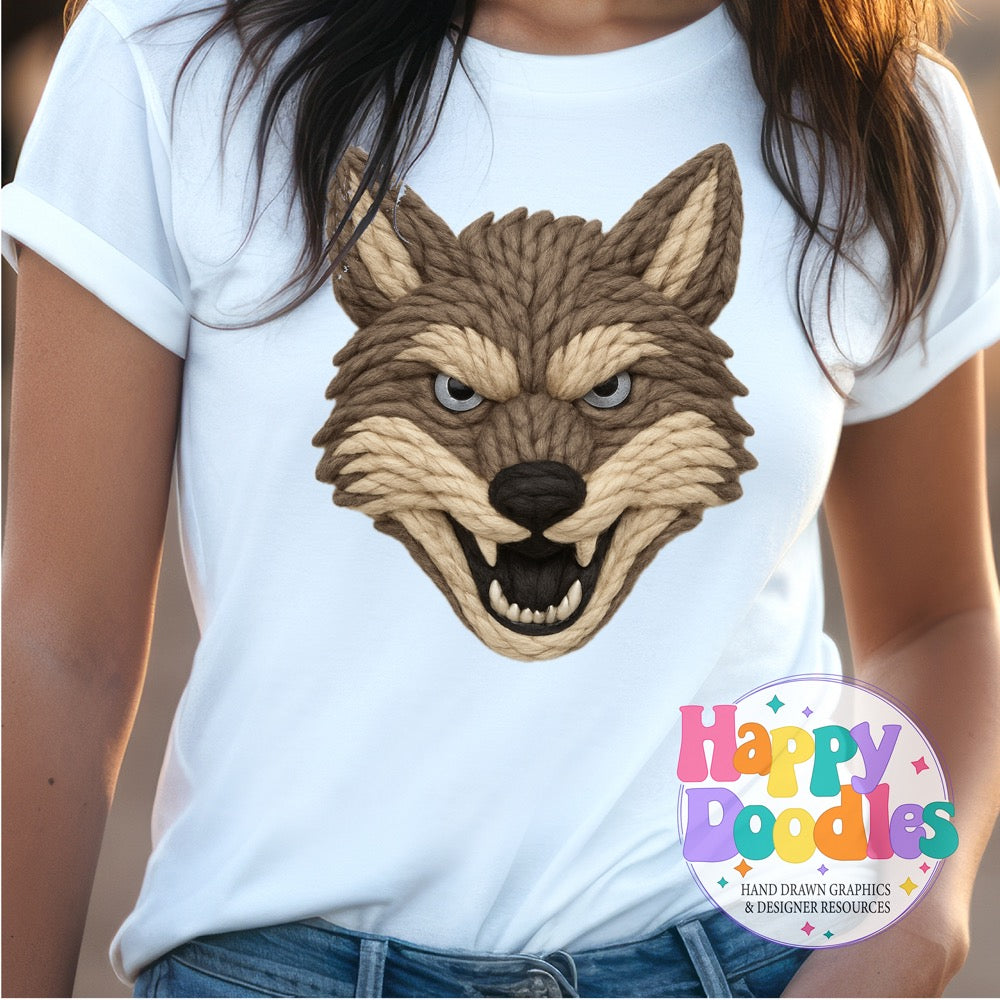 Coyote Yarn Mascot Printable PNG Illustration - Happy Doodles Designs