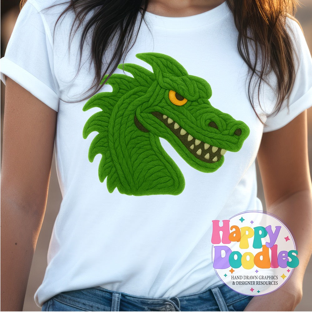 Dragon Green Yarn Mascot Printable PNG Download - Happy Doodles Designs
