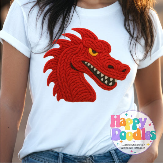 Dragon Red Yarn Mascot Printable Mascot PNG - Happy Doodles Designs