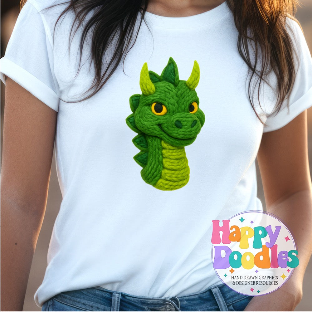 Friendly Dragon Yarn Mascot Printable PNG Illustration - Happy Doodles Designs