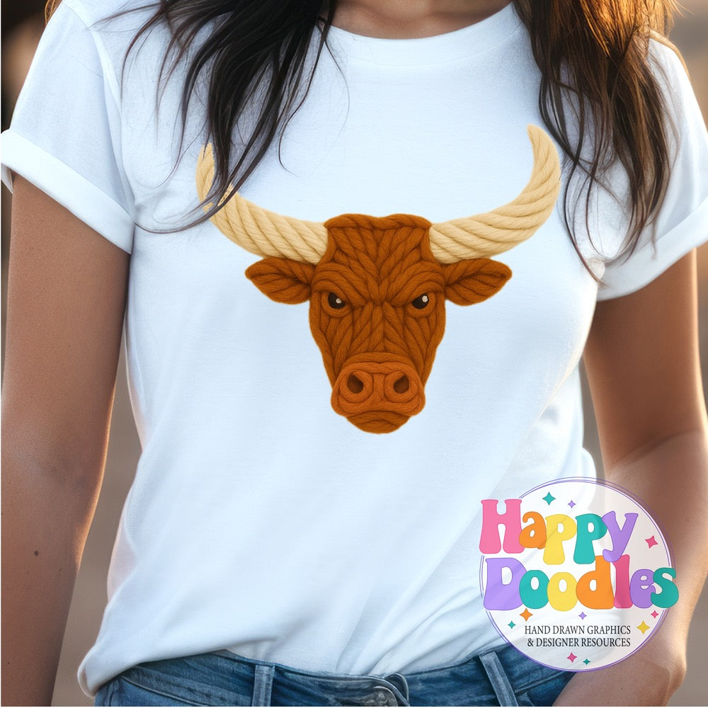 Longhorn Yarn Mascot Printable Mascot PNG - Happy Doodles Designs