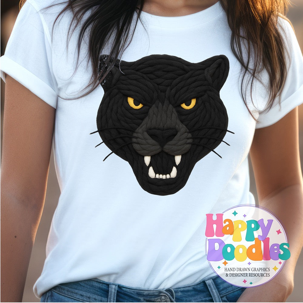 Panther Yarn Mascot Printable PNG Clipart - Happy Doodles Designs
