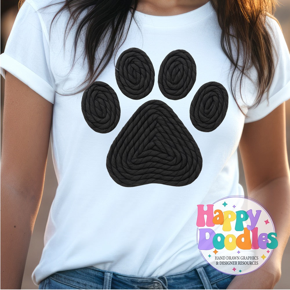Paw Print Black Yarn Mascot Printable Mascot PNG - Happy Doodles Designs