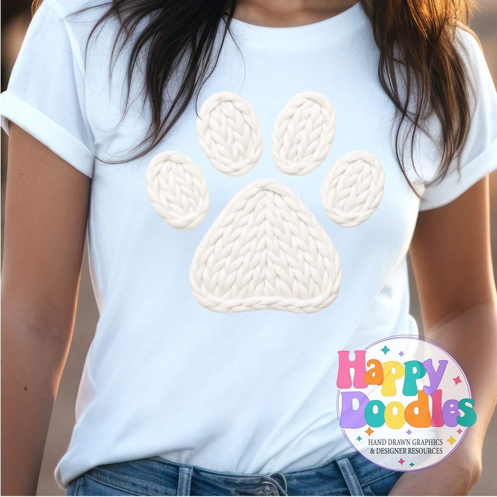 Paw Print White Yarn Mascot Printable PNG Illustration - Happy Doodles Designs