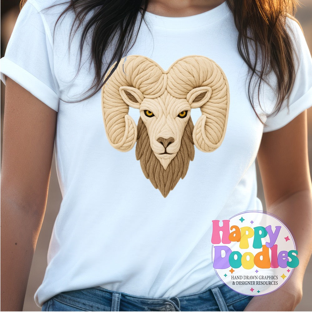 Ram Yarn Mascot Printable PNG Illustration - Happy Doodles Designs