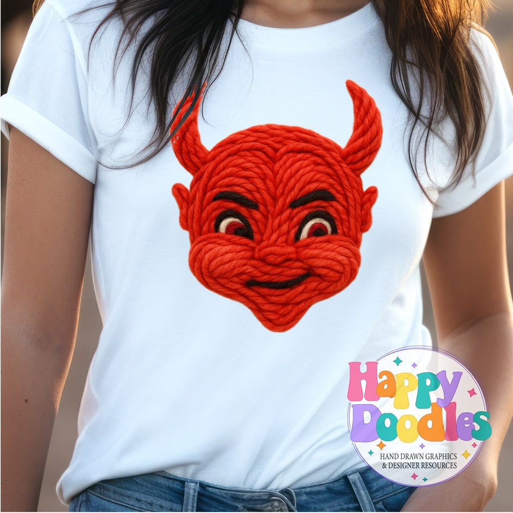 Red Devil Yarn Mascot High Resolution PNG Clip Art - Happy Doodles Designs