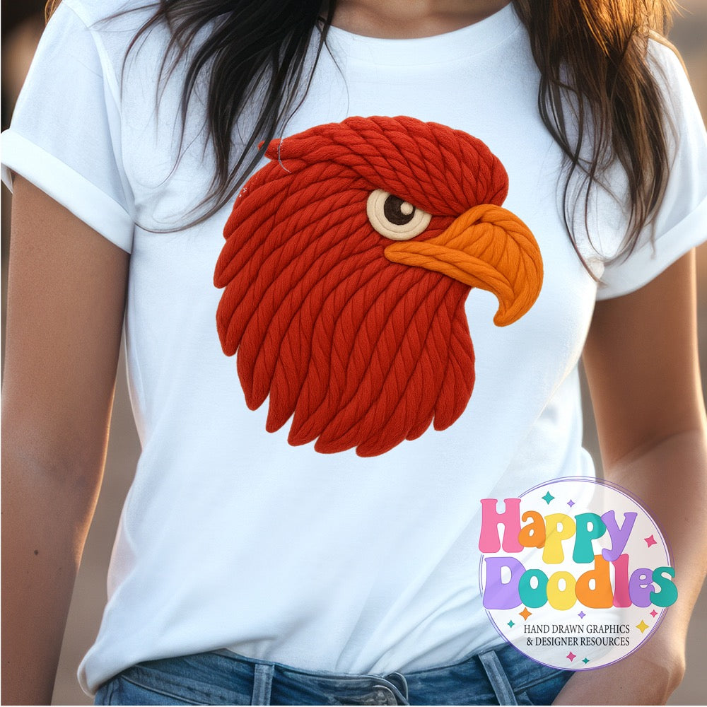 Red Hawk Yarn Mascot High Resolution PNG Clip Art - Happy Doodles Designs