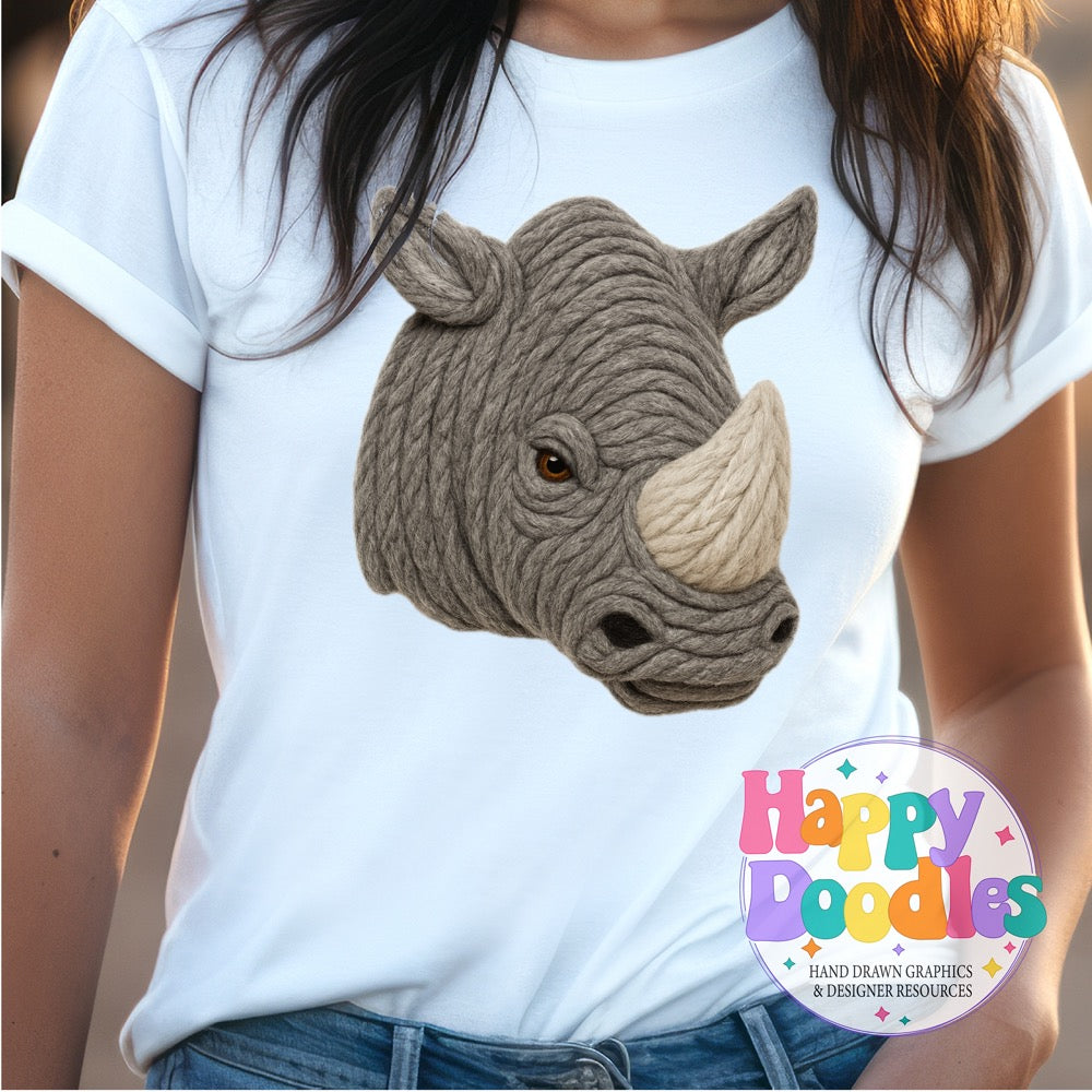 Rhino Yarn Mascot High Resolution PNG Clip Art - Happy Doodles Designs