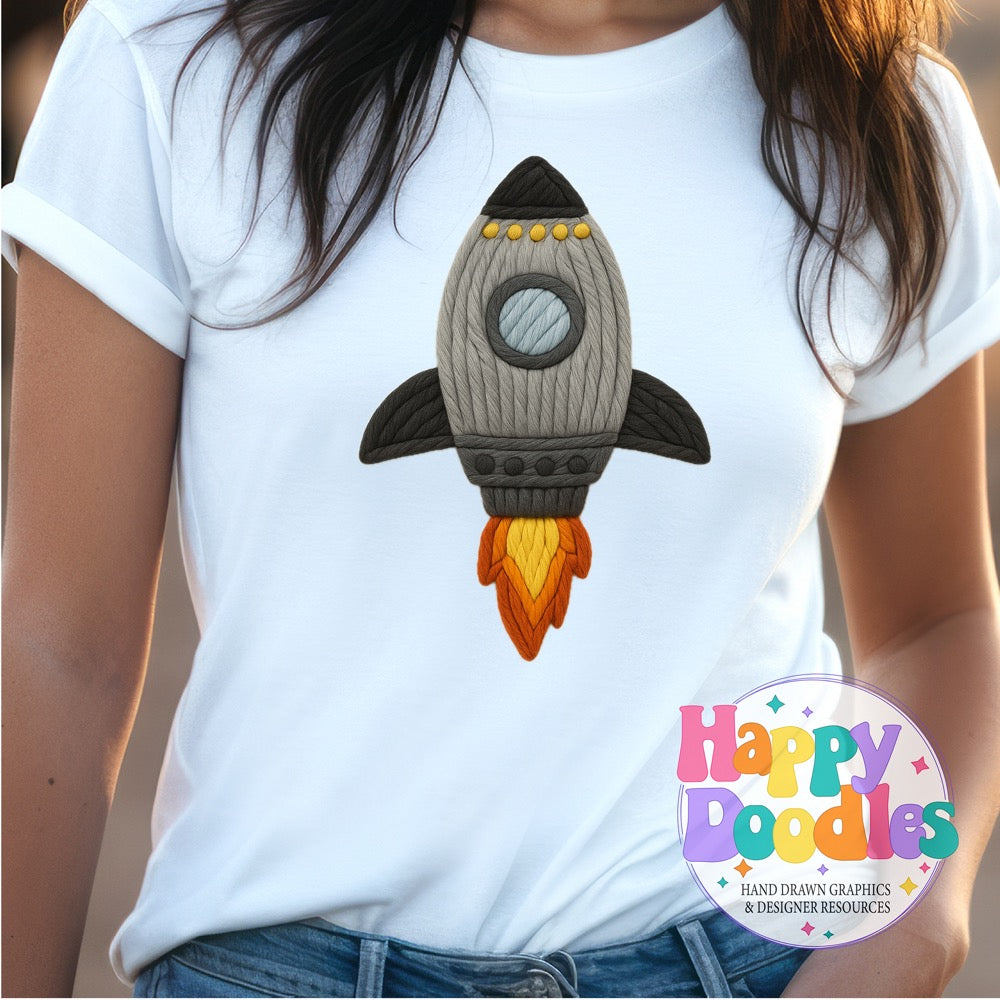 Rocket Grey Yarn Mascot Printable Mascot PNG - Happy Doodles Designs