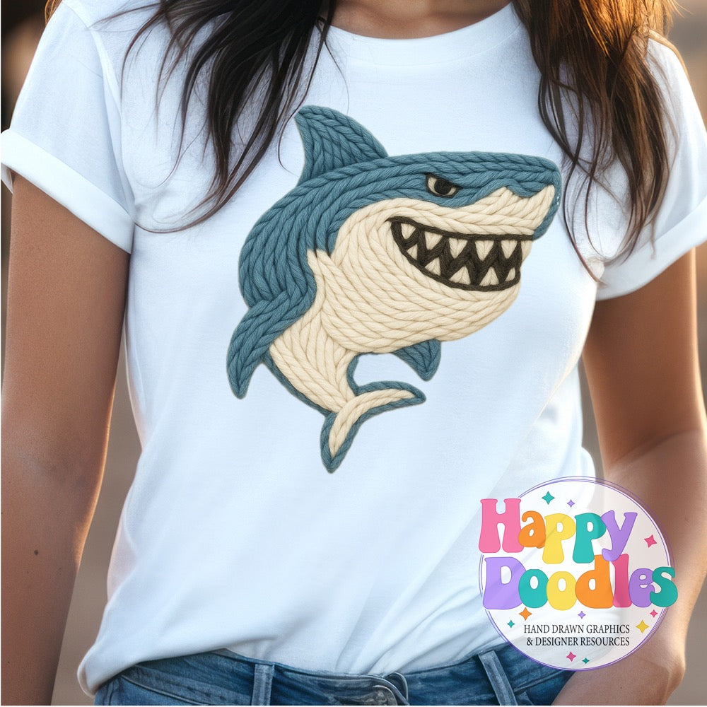 Shark Yarn Mascot Printable PNG Illustration - Happy Doodles Designs