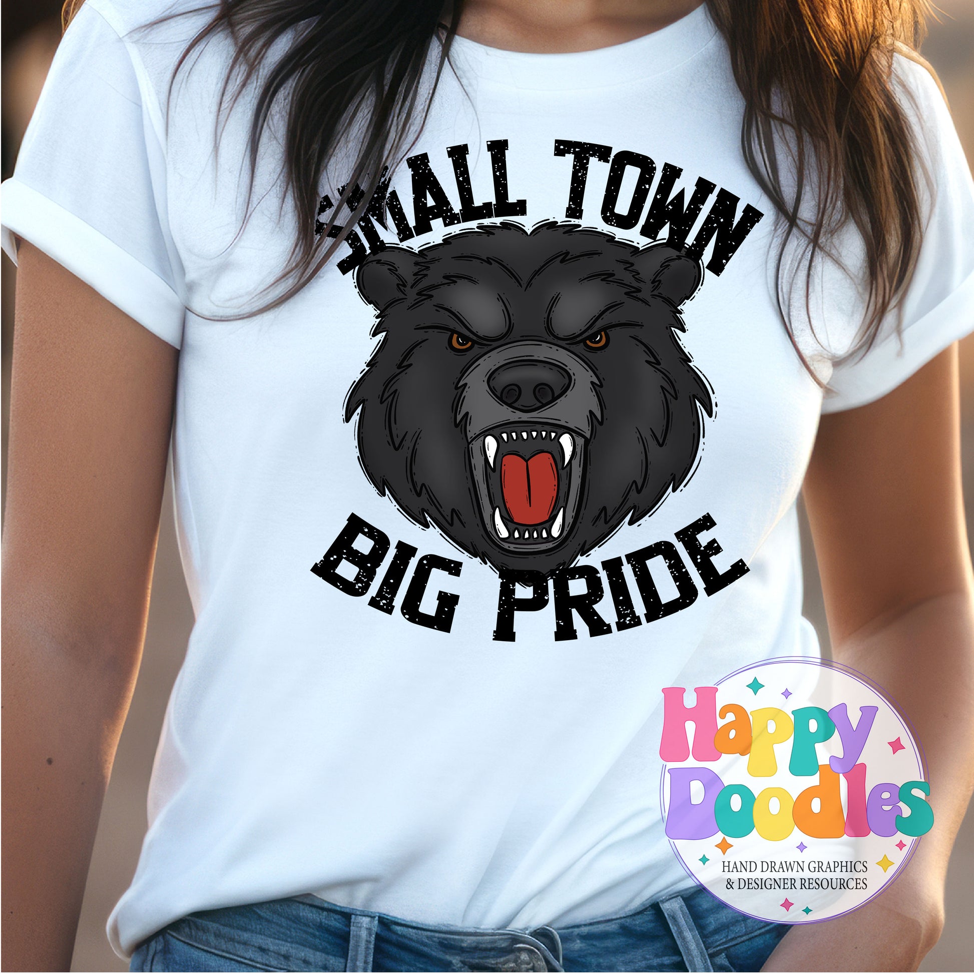 Small Town Big Pride Black Bear Printable PNG Design - Happy Doodles Designs