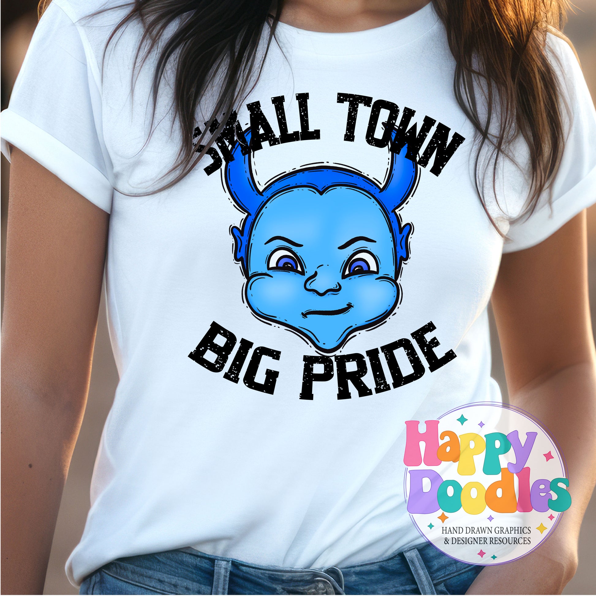 Small Town Big Pride Blue Devils Printable PNG Design - Happy Doodles Designs