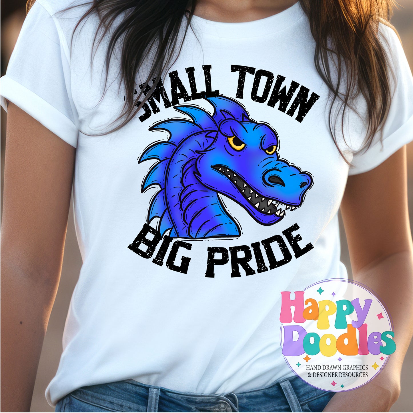 Small Town Big Pride Blue Dragons DIY Printable PNG - Happy Doodles Designs