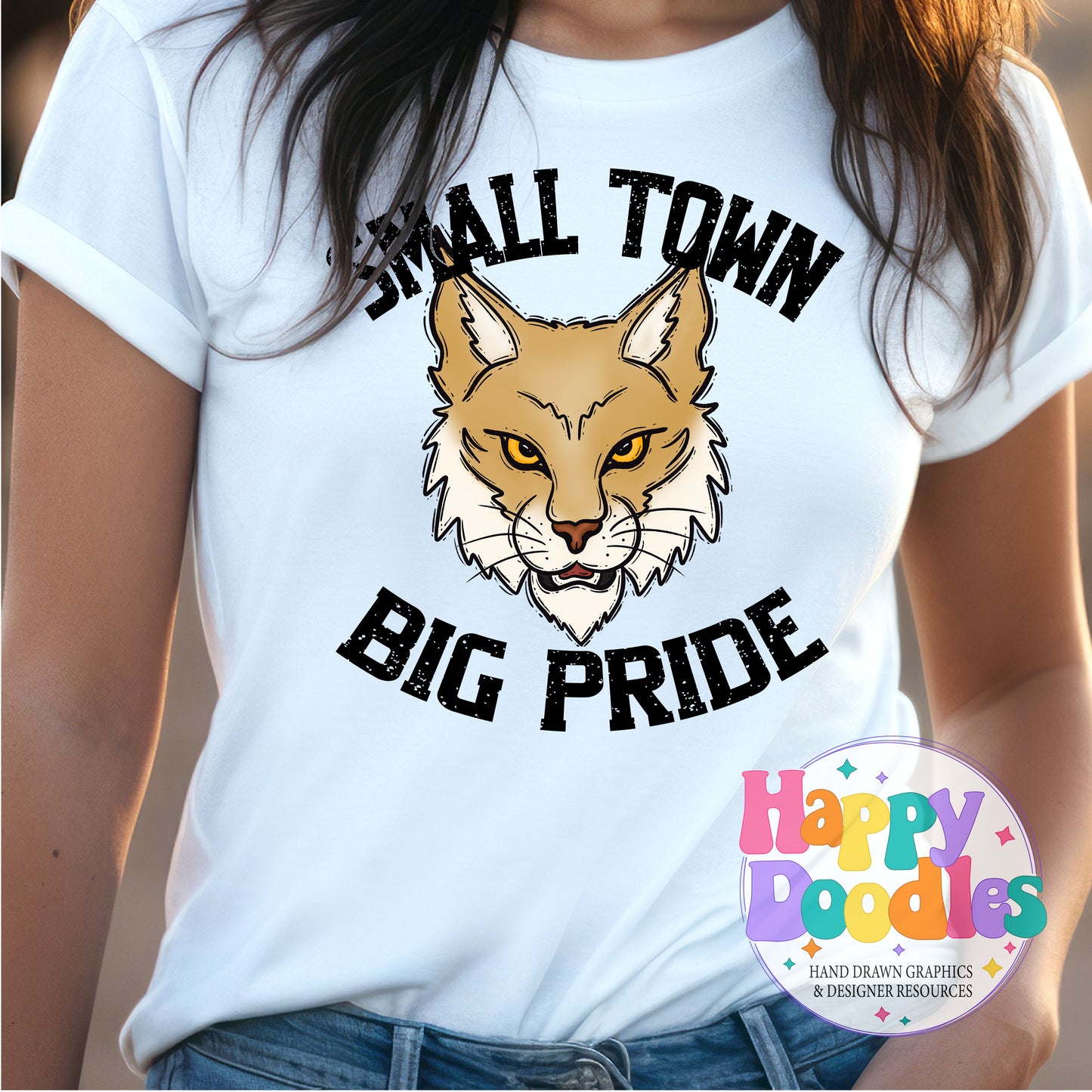 Small Town Big Pride Bobcats T-Shirt Printable PNG - Happy Doodles Designs