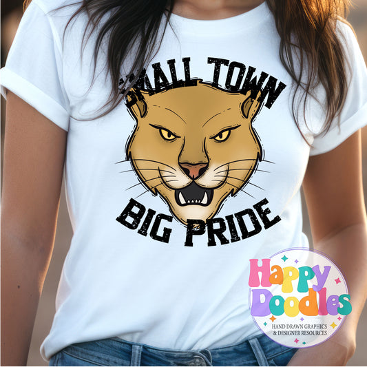 Small Town Big Pride Cougar Printable PNG for Sublimation - Happy Doodles Designs