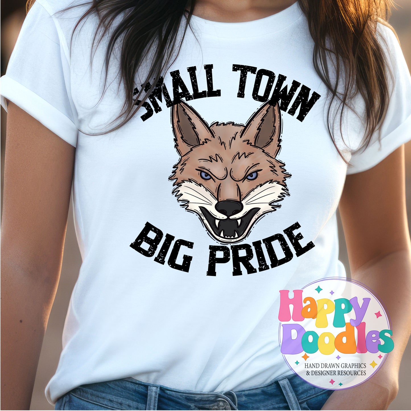Small Town Big Pride Coyote DIY Printable PNG - Happy Doodles Designs