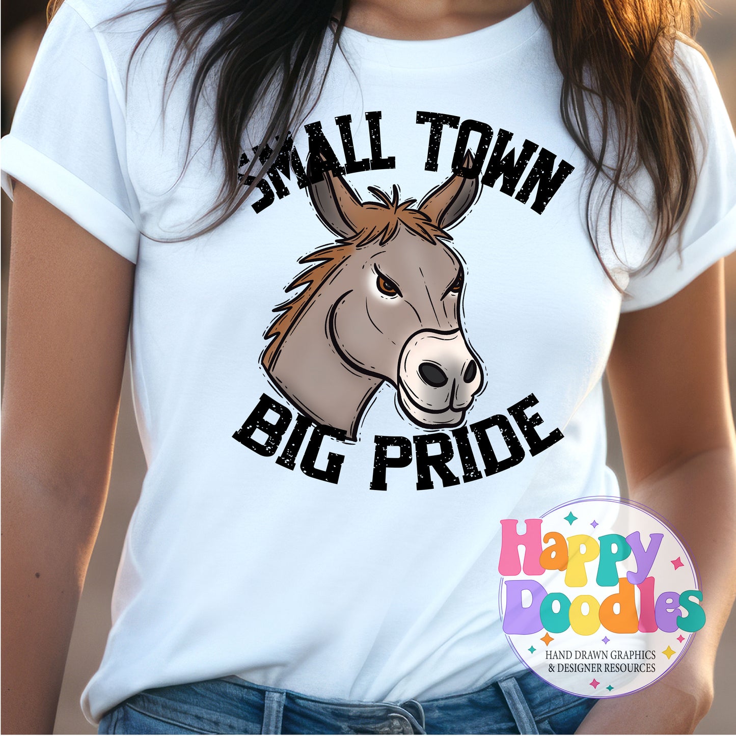 Small Town Big Pride Donkey Printable PNG Design - Happy Doodles Designs