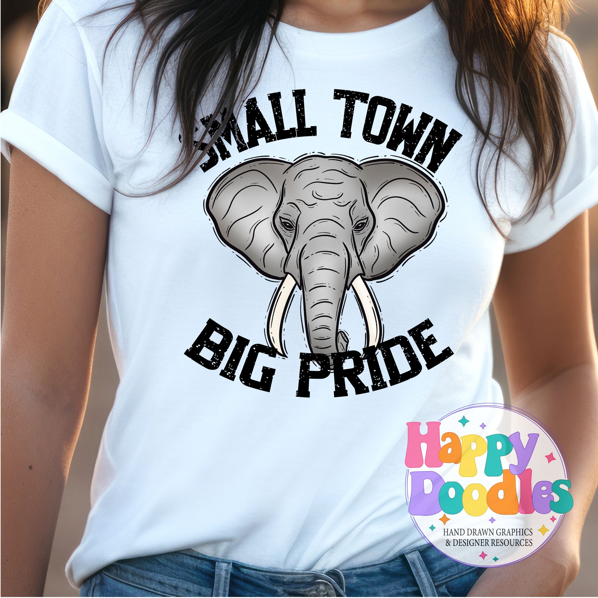 Small Town Big Pride Elephant Printable PNG Design - Happy Doodles Designs