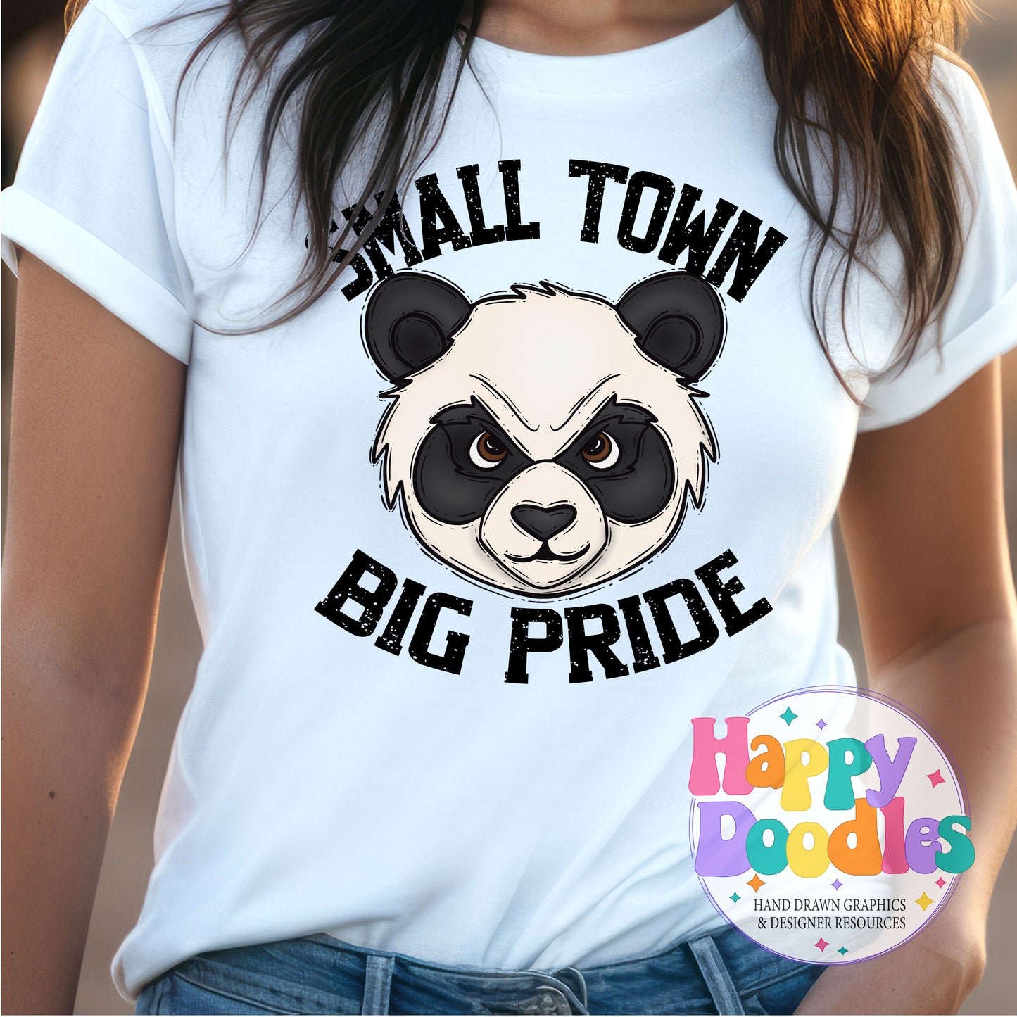 Small Town Big Pride Pandas Printable PNG Download - Happy Doodles Designs